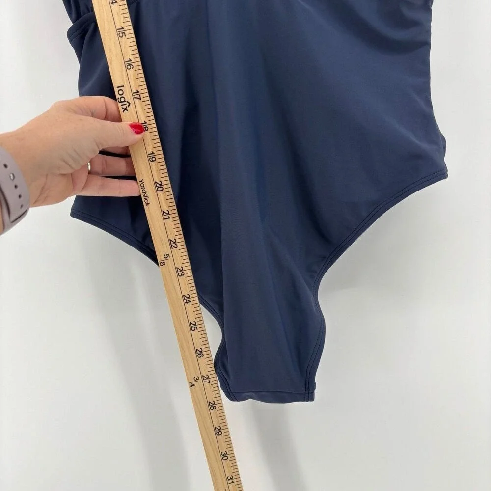 Cupshe One Piece Swimsuit Navy Blue Women Large V-Neck Ruched CAA12L4M001UU